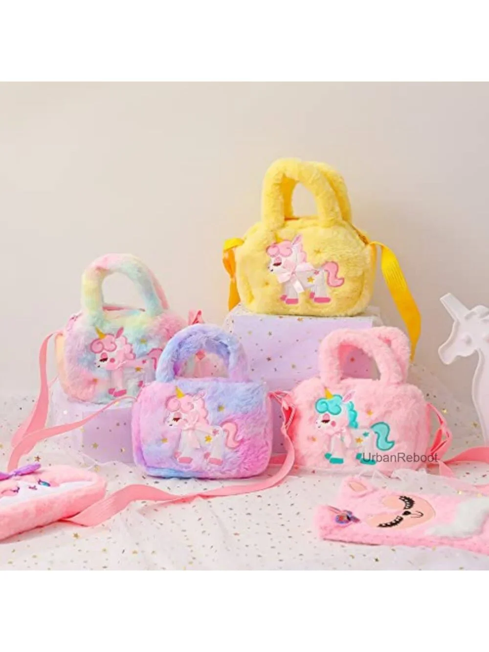 Kids Crossbody Bag Plush Unicorn Purse Girls Adjustable Strap Mini Bag